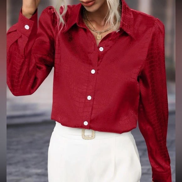 Luxe black jacquard button down business casual top - Picture 9 of 12